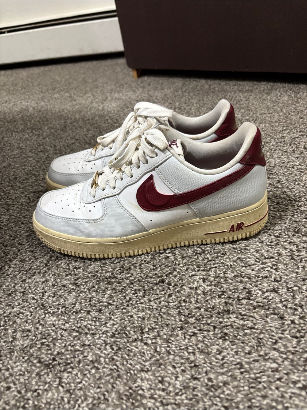 Nike Air Force One Low-Top Sneakers in White and Burgundy Red